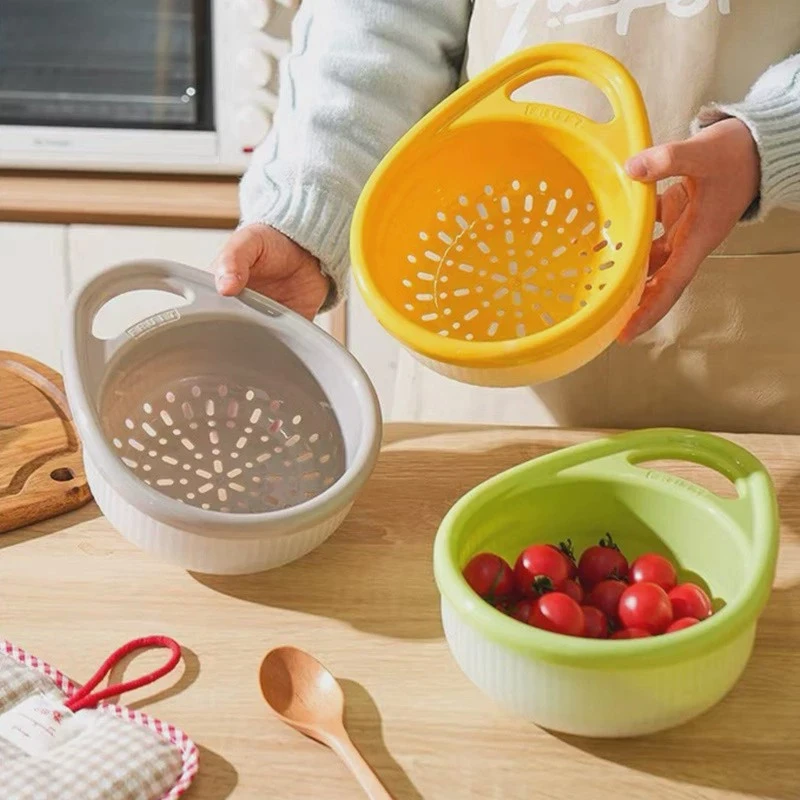 可提式水果蔬菜沥水菜篮子果蔬洗菜盆厨房多功能双层提手沥水篮