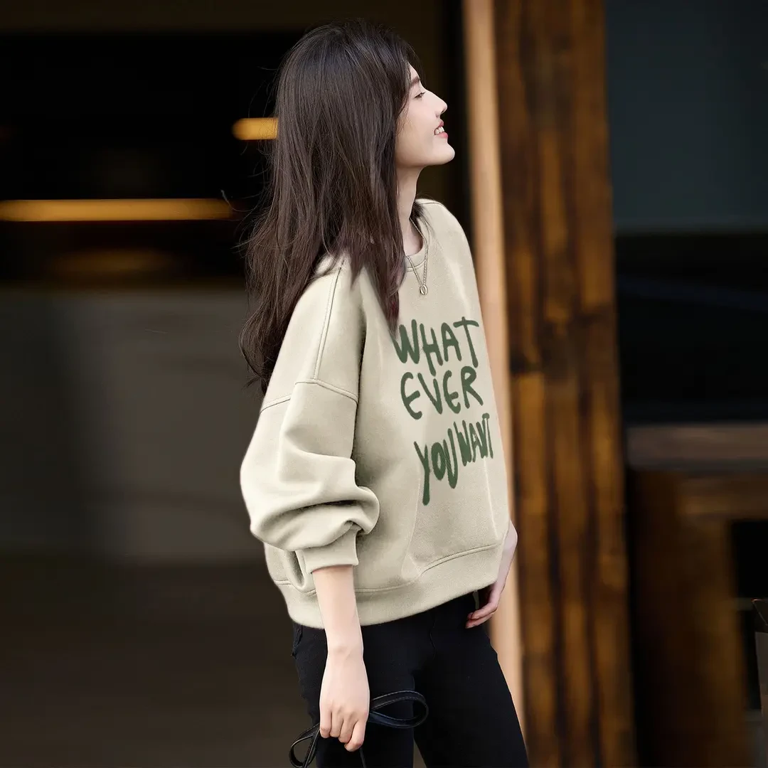 A173 2025秋季字母圆领卫衣时尚复古高级感宽松长袖休闲减龄上衣