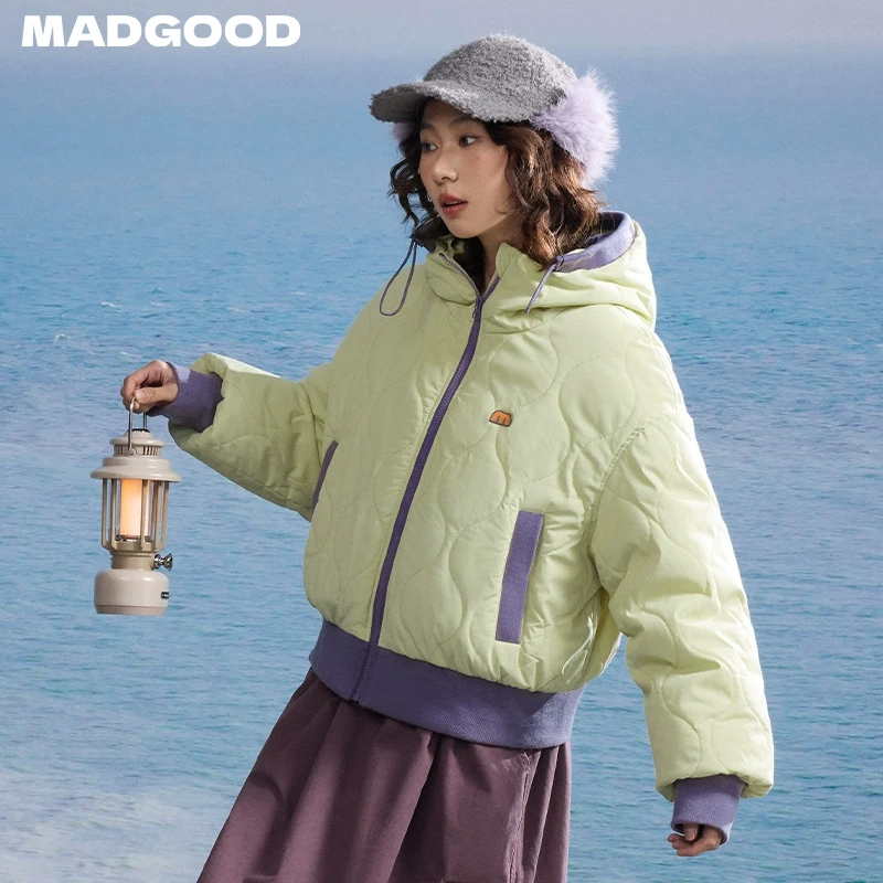madgood马得工地日系冬季绗棉保暖撞色短款羽绒服MDGDYR244547