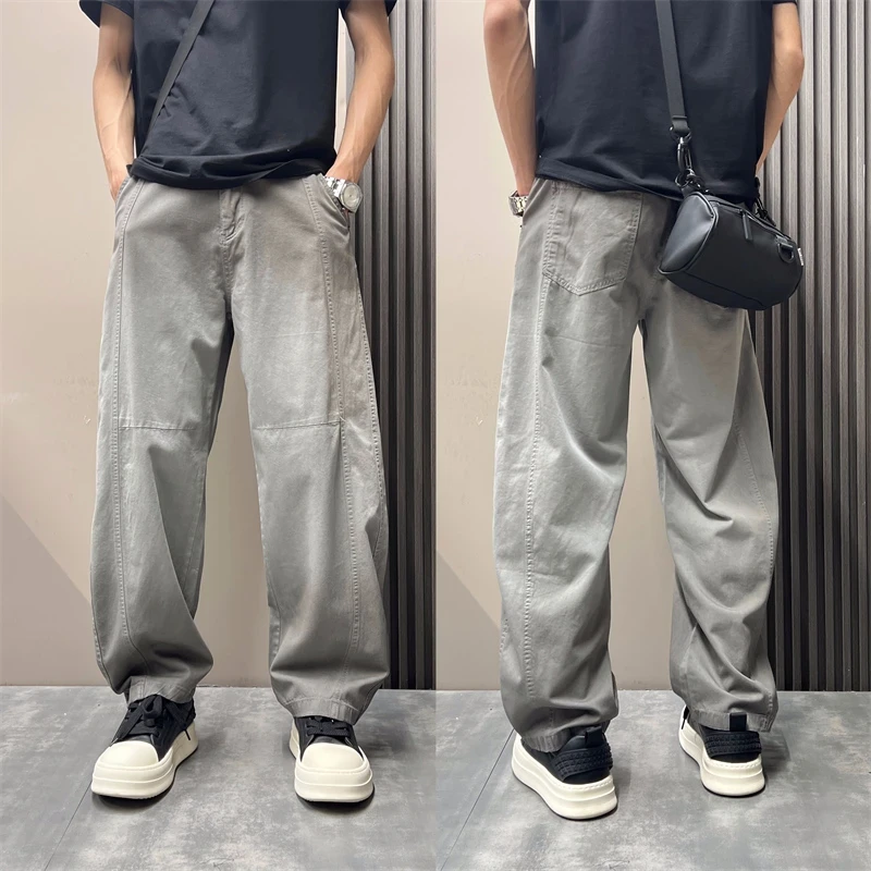 夏季薄款垂感宽松大码男士潮流百搭韩版直筒休闲长裤,加绒加厚款
