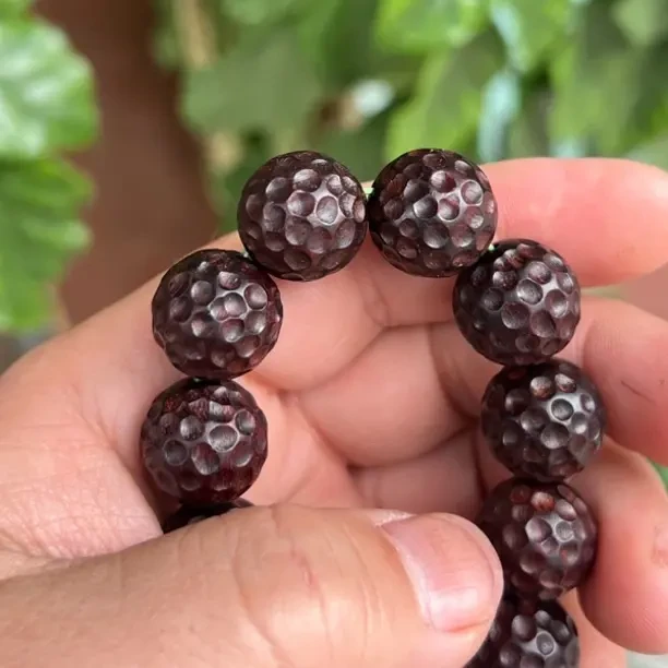 印度小叶紫檀手串锤纹男女同款手工清刀雕刻佛珠念珠