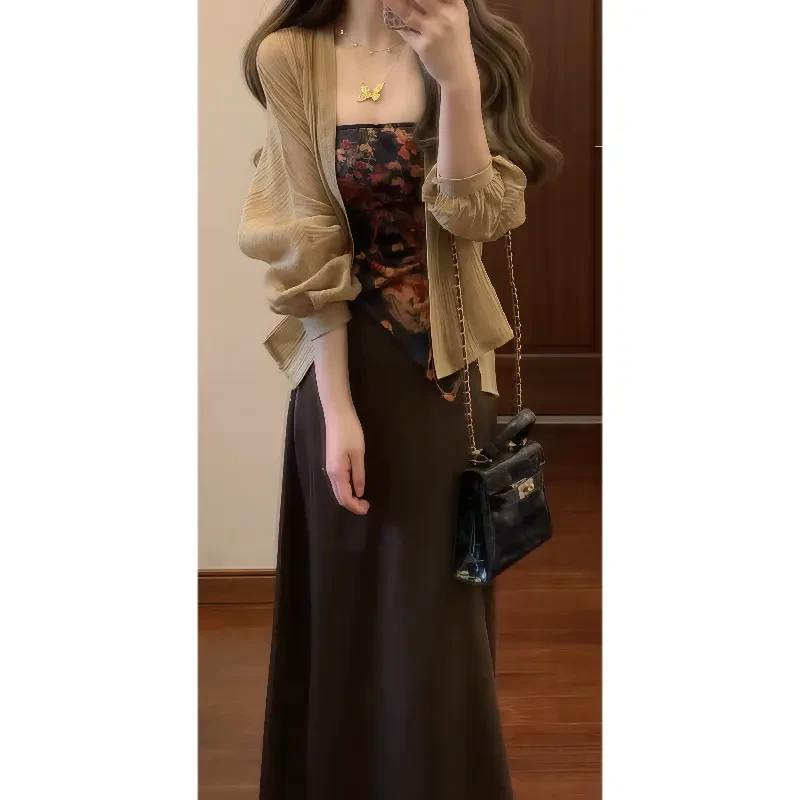 新中式国风禅意高级感抹胸小吊带&半身裙&防晒空调开衫三件套9237