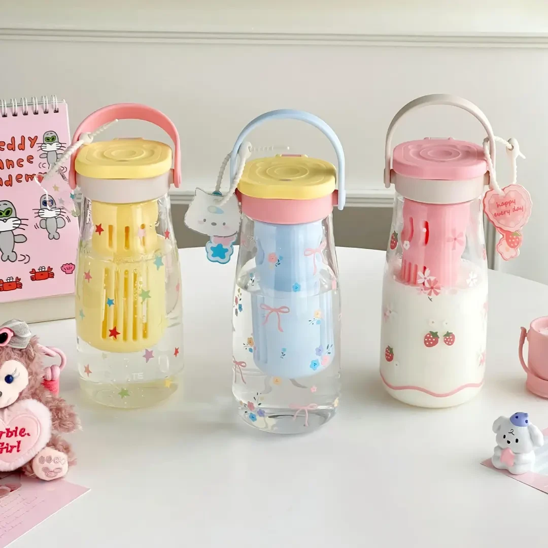 便携高颜值简约花茶杯女生冷萃吸管玻璃杯泡茶水分离杯网红可爱