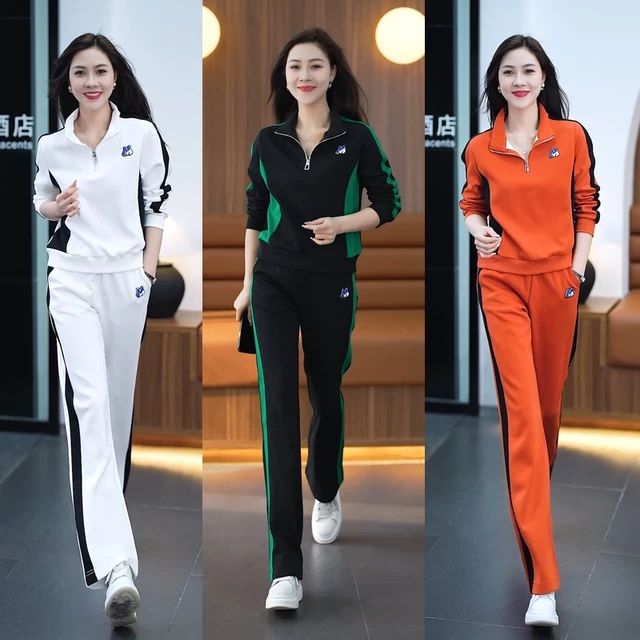 休闲运动套装女2025春秋季新款时尚洋气显瘦立领卫衣阔腿裤两件套