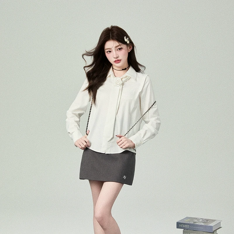 清052花铃太太新款长袖衬衫女秋季设计感小众甜美风内搭打底衫