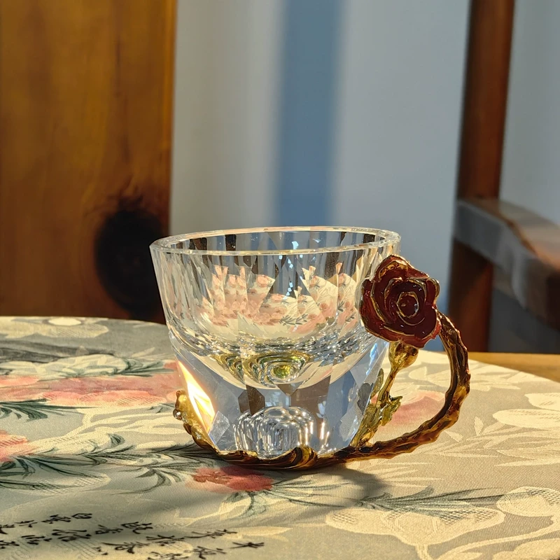 创意珐琅彩水晶杯少女心水晶玻璃杯家用茶杯咖啡杯泡茶杯主人杯子
