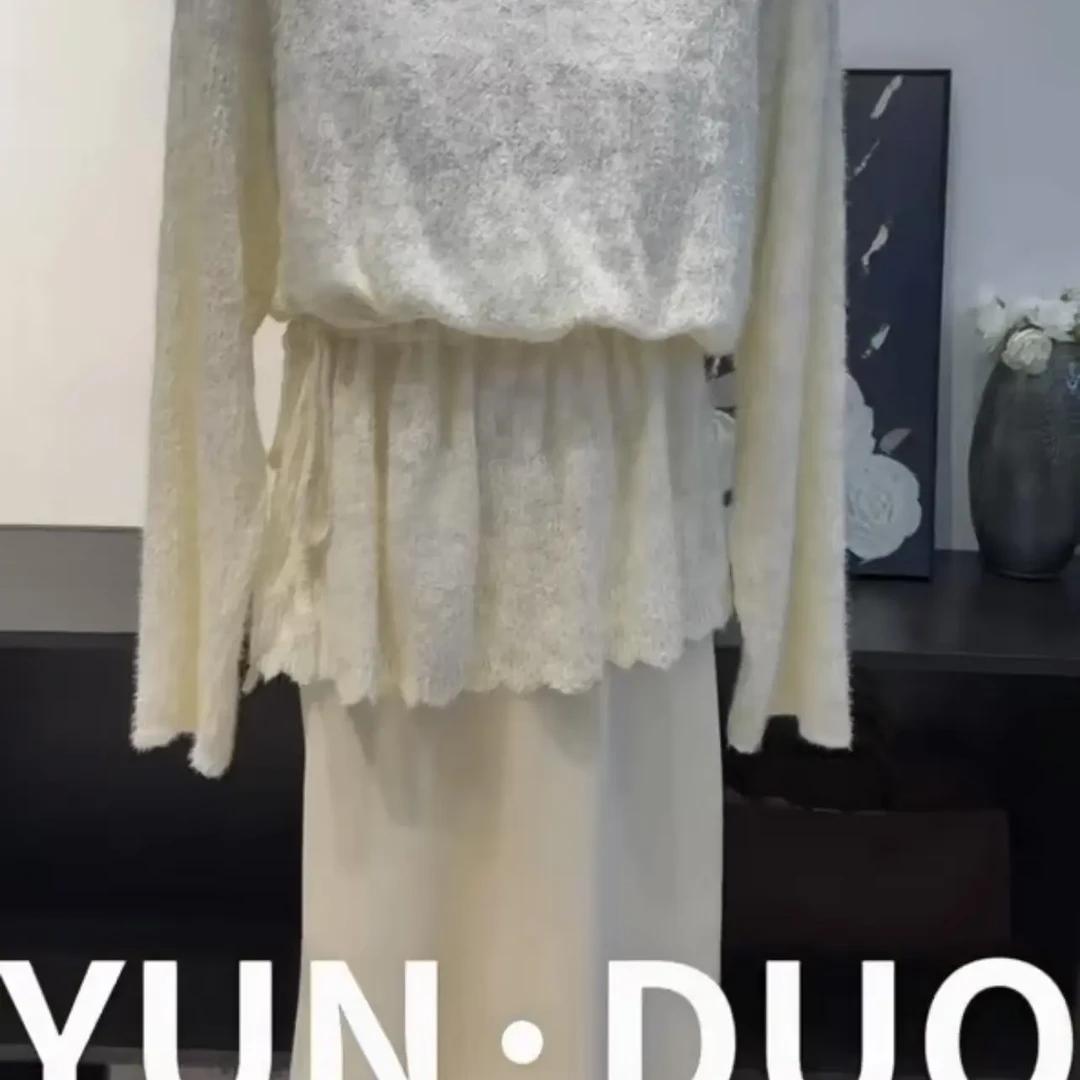 甜美风系腰收腰显瘦针织衫毛衣女2025冬季新款软糯百搭套装气质