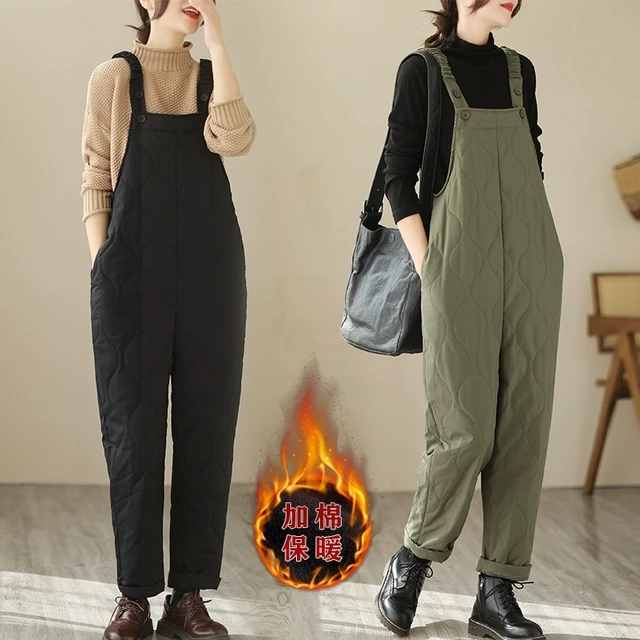 工装夹棉背带裤女秋冬2025新款宽松休闲垮裤显瘦减龄吊带连体长裤