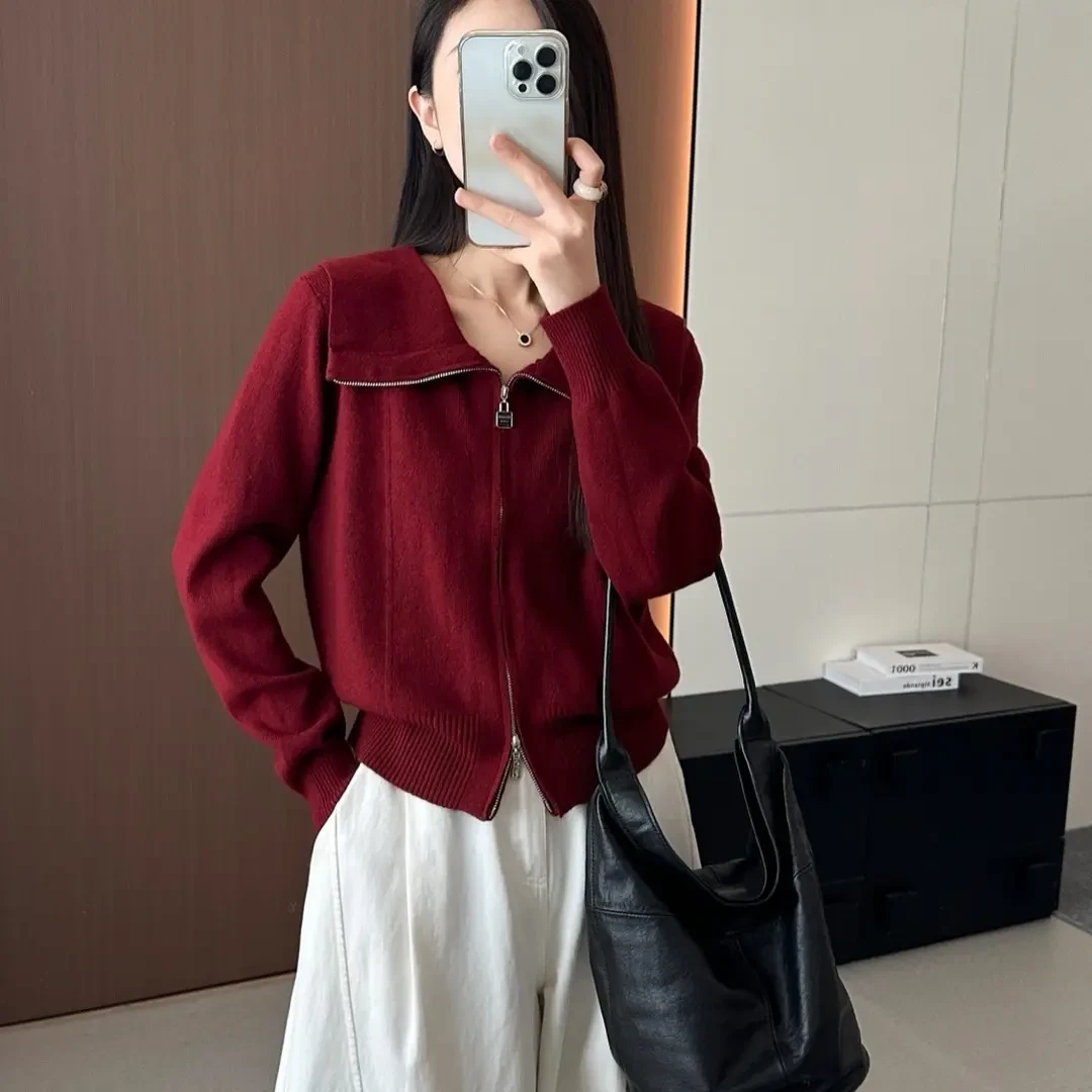 个旧咔咔时尚女装通拍链接，毛针织衫长袖翻领常规开衫款针织