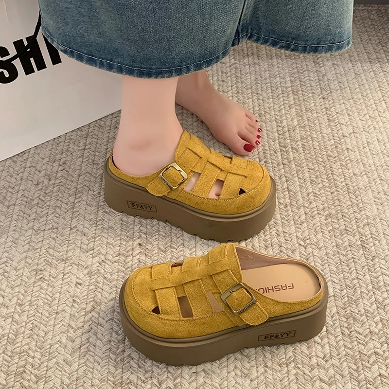 小个子增高厚底韩版包头半拖鞋女新款网红夏季镂空休闲凉拖 G508