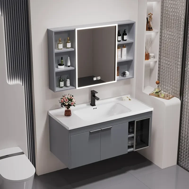 极简风玻璃门浴室柜组合铝卫生间品质镜柜一体盆台面耐用高温