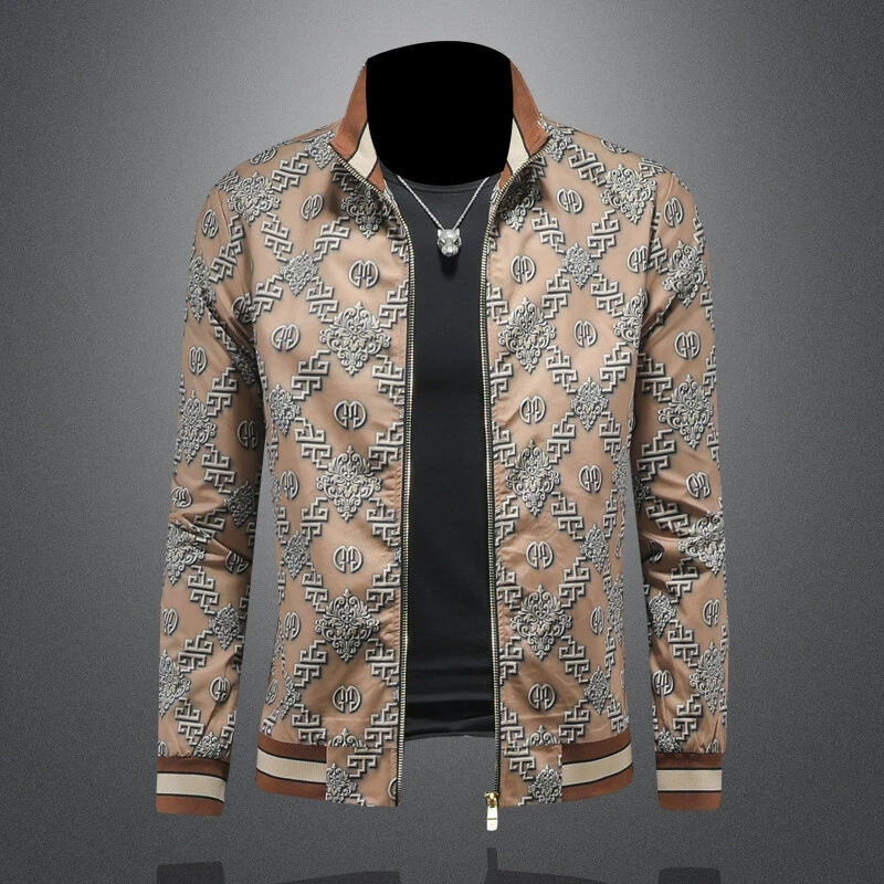 2025春季新款印花夹克男士大码外套薄款修身潮流欧洲站棒球服帅气