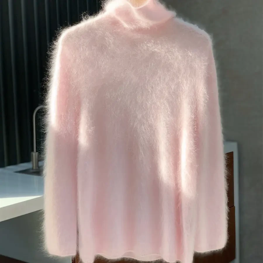 堆堆领山羊绒拉绒纯色宽松百搭显瘦女士针织打底毛衣秋冬