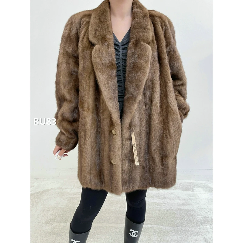 【BU83】3XL码 冷茶棕中长款全抽貂皮大衣（肩44胸122衣77袖59）