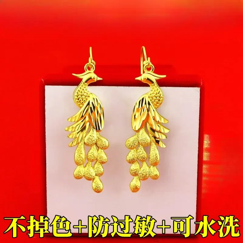 金店同款金色24k耳饰9999黄金色耳环女流苏耳钩防过敏耳饰