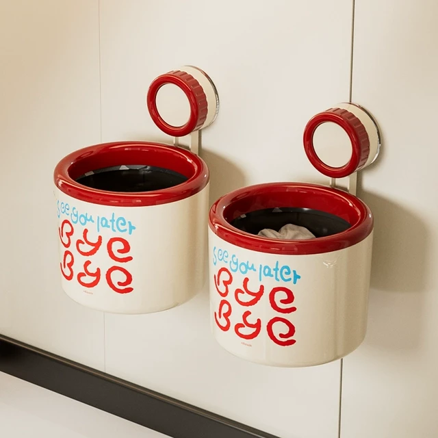 吸盘垃圾桶小号壁挂式2024新款创意可爱高颜值桌面迷你收纳桶纸篓