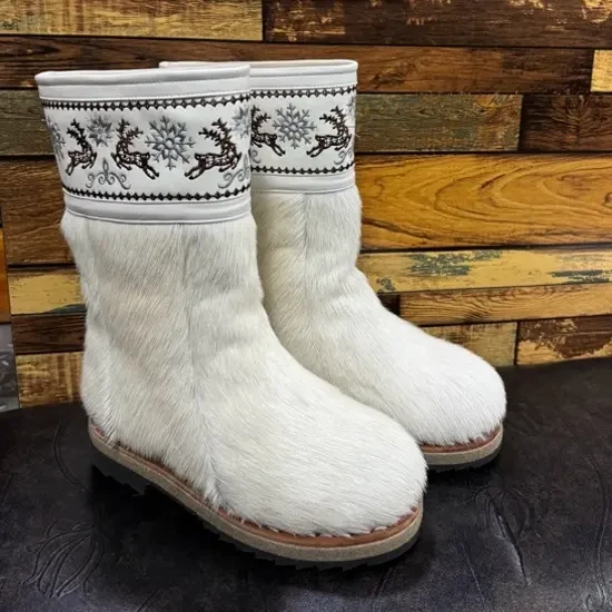 蒙古元素民族风刺绣马毛手工靴内里羊毛双鹿领口内寒防滑