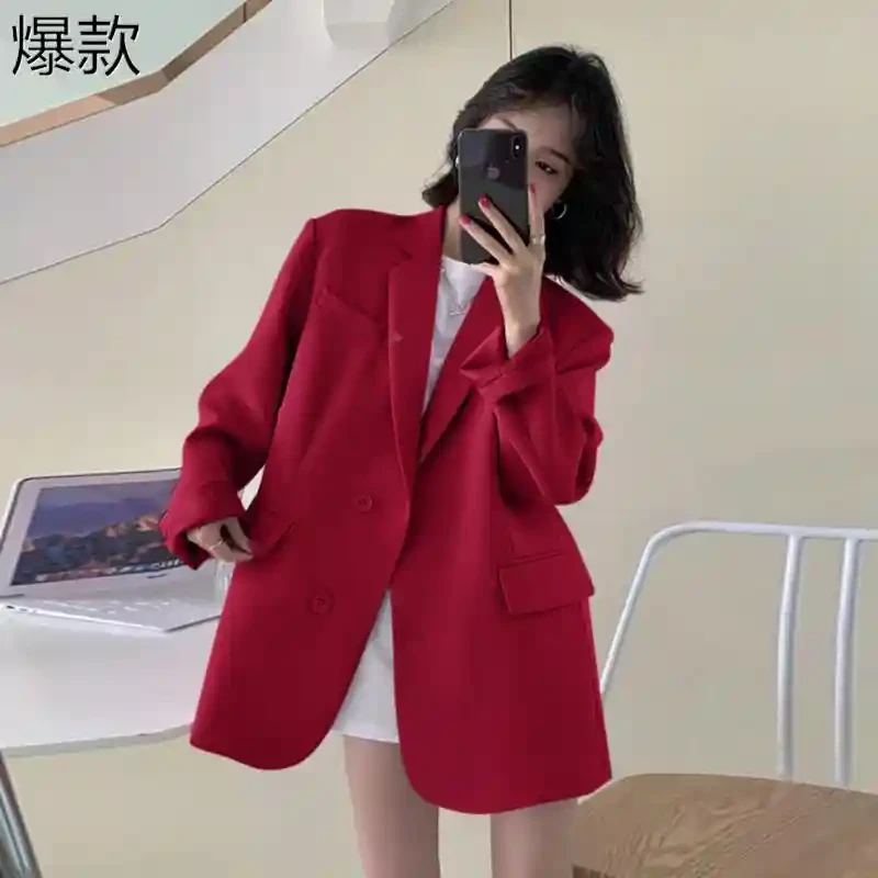 酒红小西装外套女2024港风韩版休闲春秋新款小个子高级感上衣西服