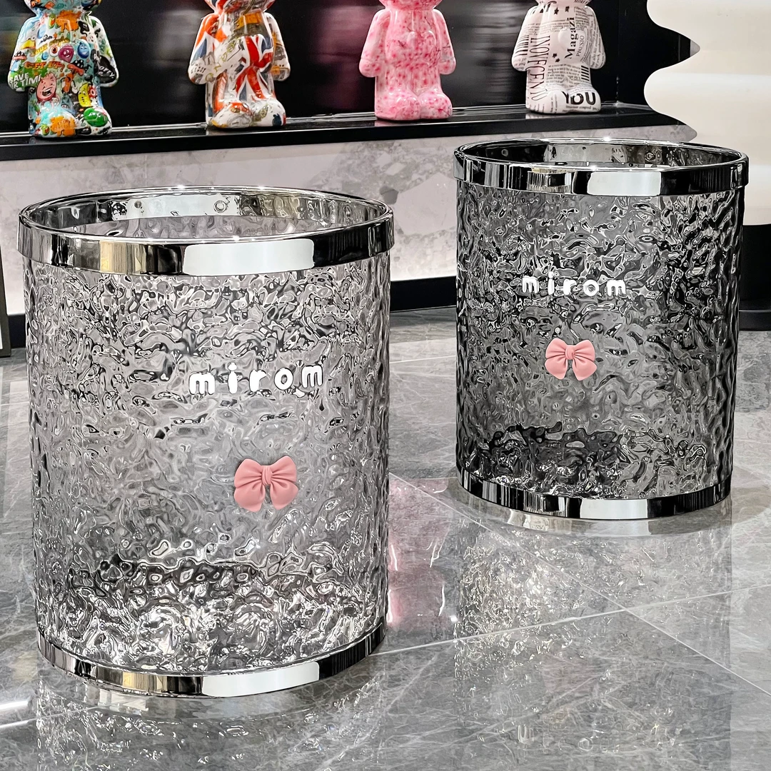 意式水波纹垃圾桶透明可爱轻奢家用客厅卧室卫生间厕所纸篓大容量