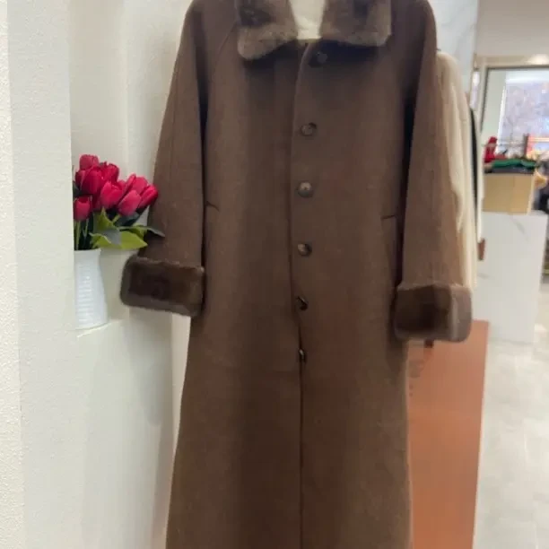 秋冬赫本风水貂毛领羊毛大衣