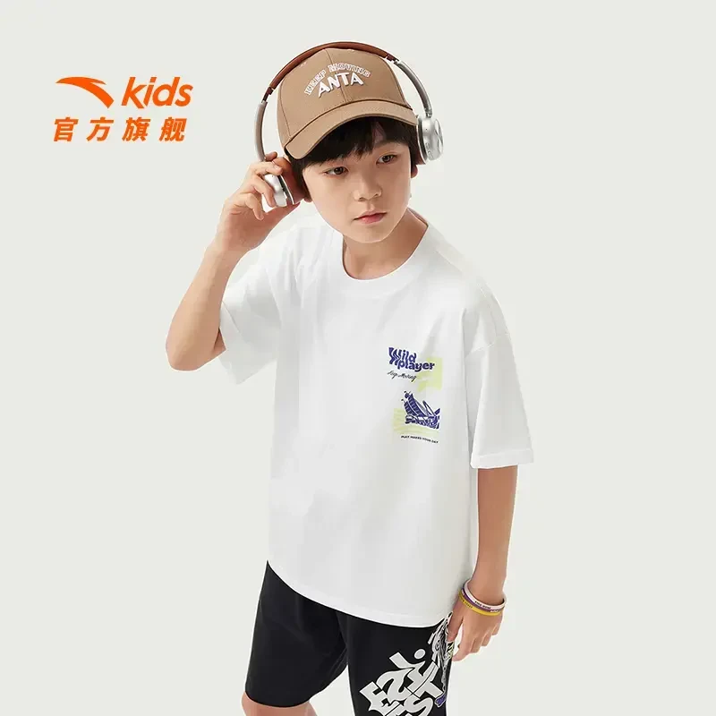 少年顽家安踏儿童男大童短袖衫2025夏季新款速干青少年时尚短袖潮
