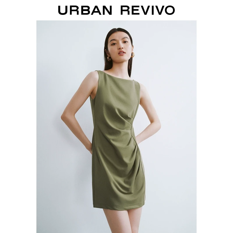 UR女装轻法式气质通勤褶皱收腰连衣裙UWM740010