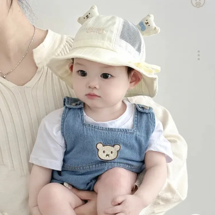 婴儿帽子春夏季超萌小月龄防晒网款渔夫帽夏天男女宝宝遮阳太阳帽