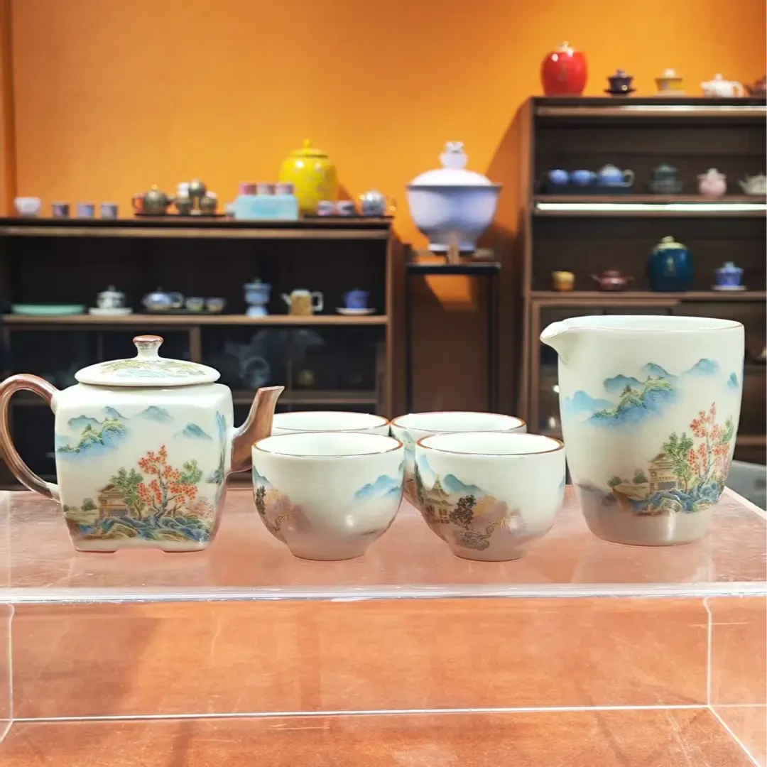 当代 千里江山四方壶一壶四杯 公道功夫茶具T19