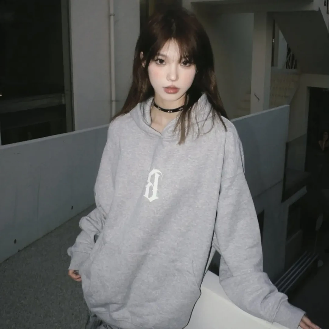 B字胶浆Logo印花简约宽松休闲美式高街套头连帽卫衣男女同款