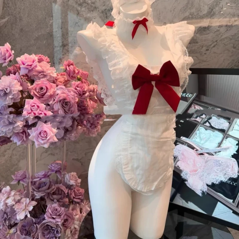 法式超仙少女甜美爱心蝴蝶结 睡裙睡衣禁欲系可爱睡衣短款气质