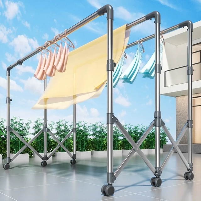 晾衣架落地折叠伸缩大型室外凉衣服晒被子架不锈钢室内阳台晾衣杆