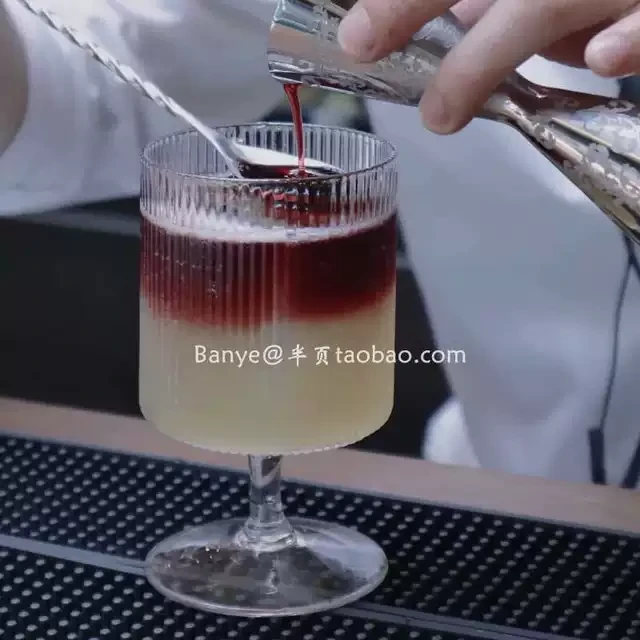 设计感ins风玻璃杯高颜值竖纹冰淇淋高脚杯酸奶甜品饮料果汁水杯