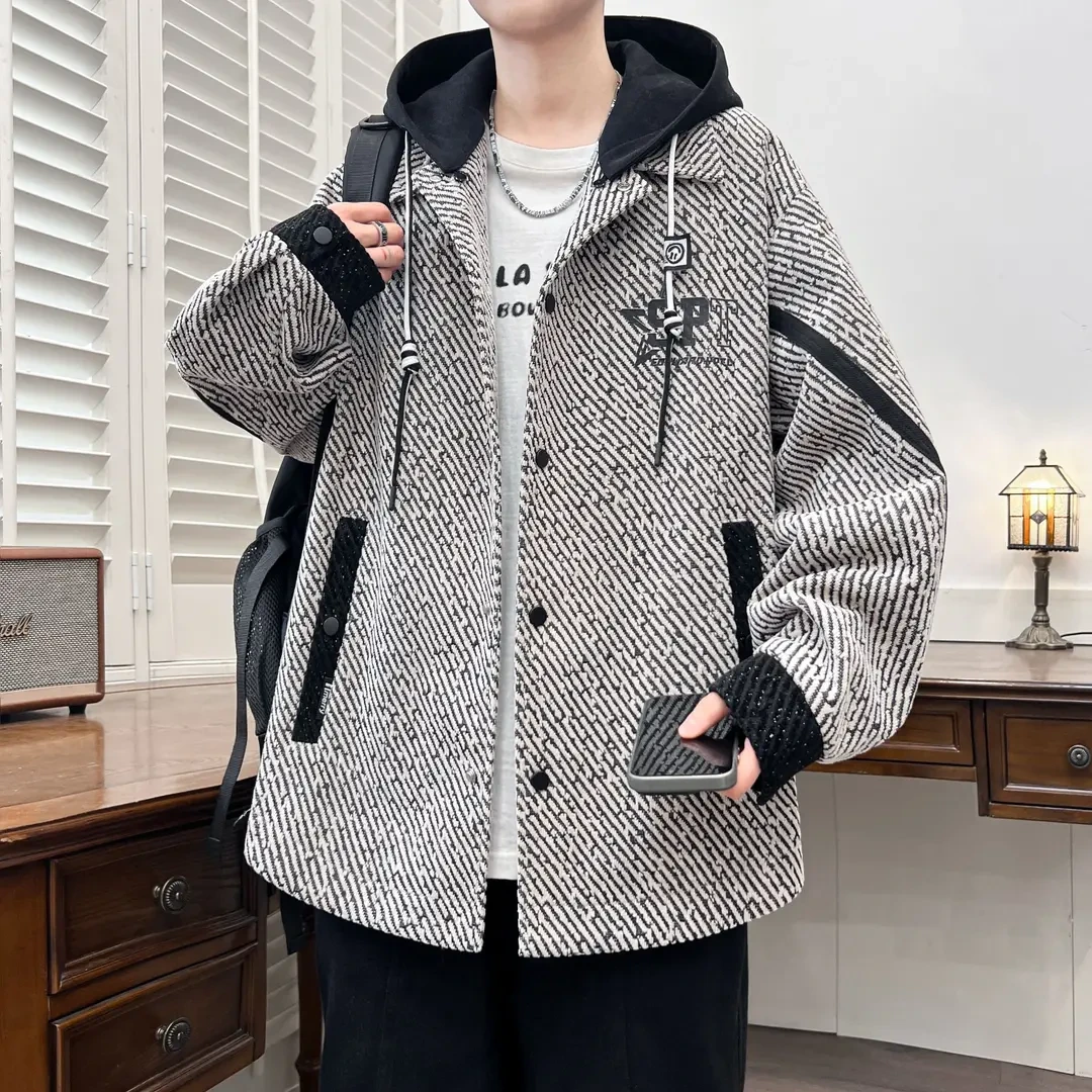 轻奢宽松青少年潮流帅男士可拆卸春秋季外套夹克上衣休闲新款连帽