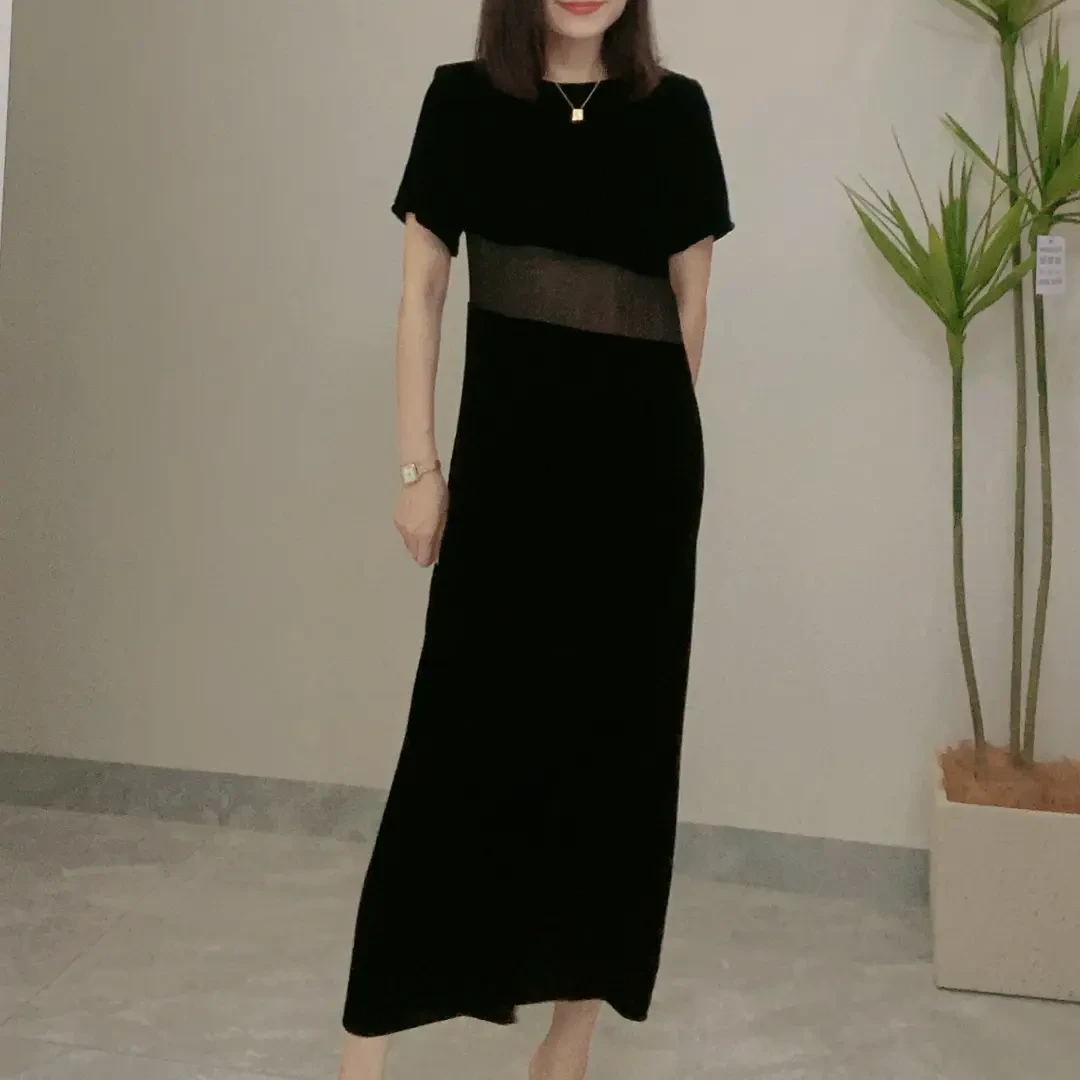 葭恩气质显瘦真丝丝绒连衣裙A001