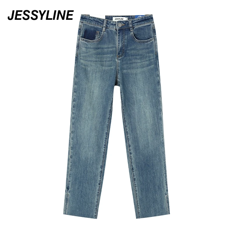 jessyline春季新款 杰茜莱蓝色直筒牛仔裤女潮 431210227