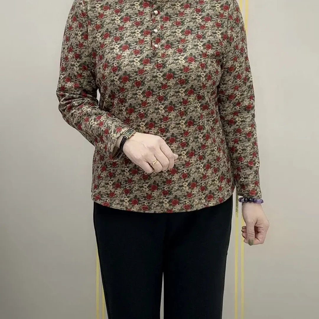 （加绒）冬季新款中老年妈妈加绒保暖碎花木耳领打底衫