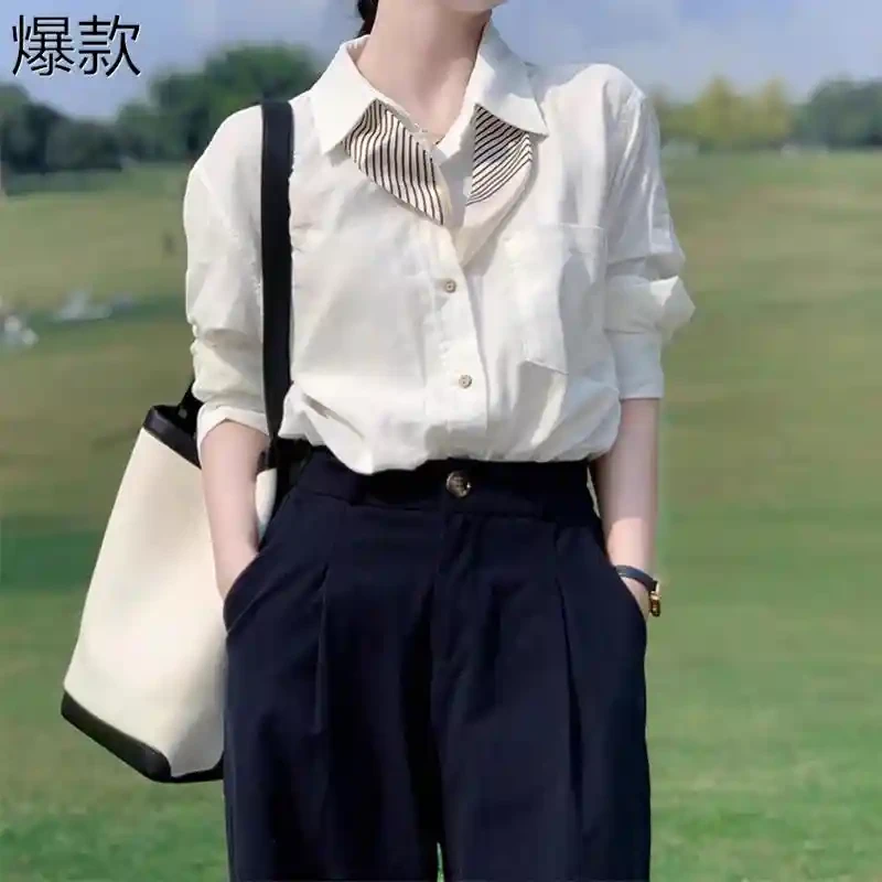 白色长袖职业衬衫女士2025开春新款衬衣洋气高级感气职业v领白色