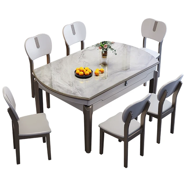 源头工厂2023新款岩板餐桌椅组合实木家用小户型饭桌子可伸缩折叠