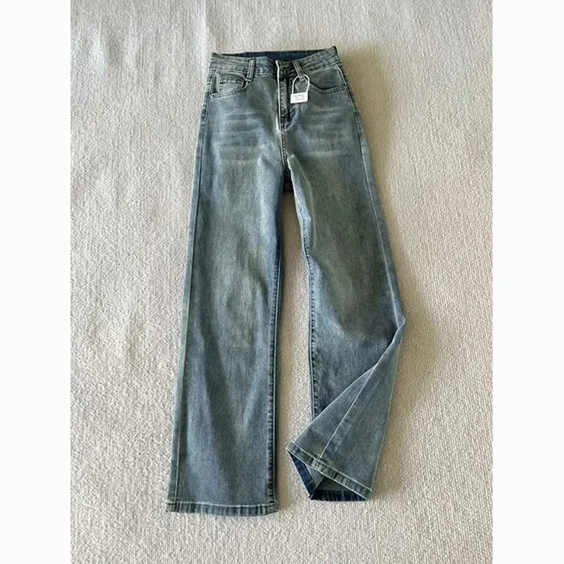 美式复古蓝微喇牛仔裤男款春秋高街vibe裤子高个子加长修身直筒裤