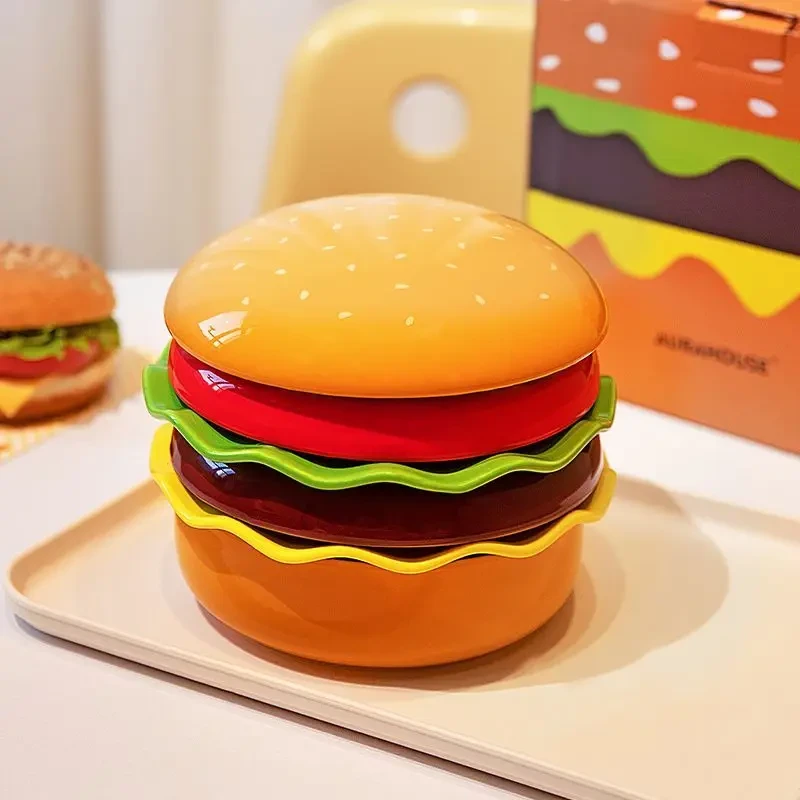 汉堡包碗盘套装家用沙拉甜品点心盘精致漂亮的盘子儿童碗可爱Z578