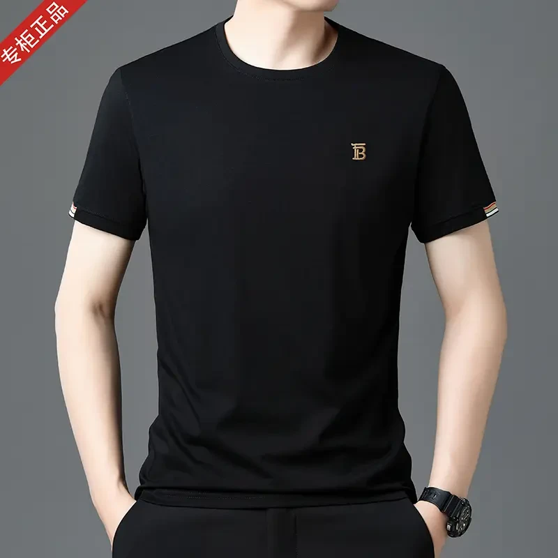 专柜正品夏季新英伦短袖T恤男商务休闲潮流高档纯棉圆领刺绣上衣