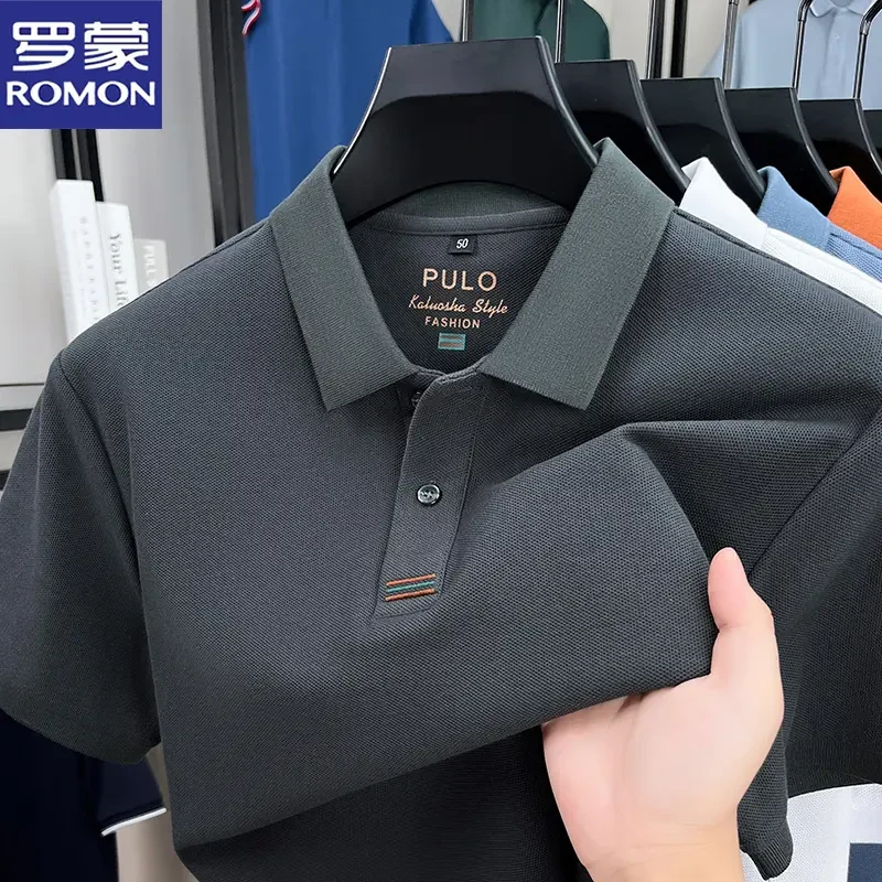 罗蒙纯棉男装短袖T恤时尚百搭纯色潮流上衣高级感夏季POLO衫透气