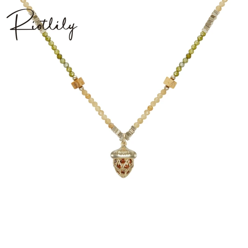 RiotLILY/艾特里里 合金合成锆石项链 北欧循迹系列项链串珠松果