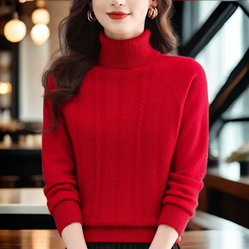 鄂尔多斯市羊绒衫高领2025年新款秋冬中年时尚女士宽松毛衣女羊毛