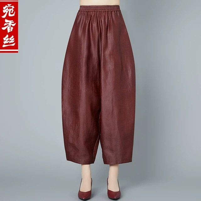 真丝香云纱九分阔腿裤桑蚕丝绸萝卜裤中老年休闲女裤大码夏母亲节