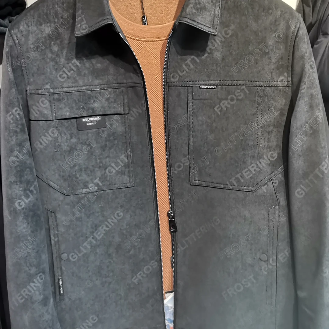 男士商务休闲翻领夹克秋冬季加厚PU皮工装羽绒服通勤简约百搭外套