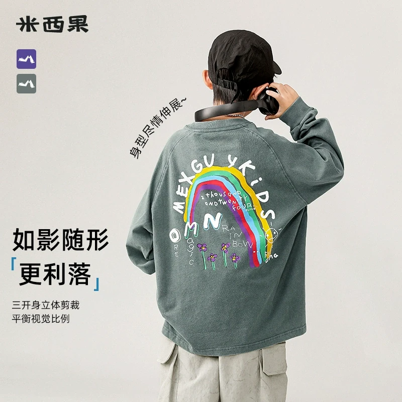 个性街潮时尚复古做旧全棉长T长袖童装儿童春秋男童休闲宽松印花