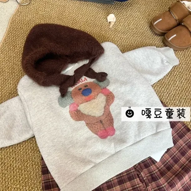 中小童长袖套装儿童冬季童装外套女加绒卡通动漫秋冬套头