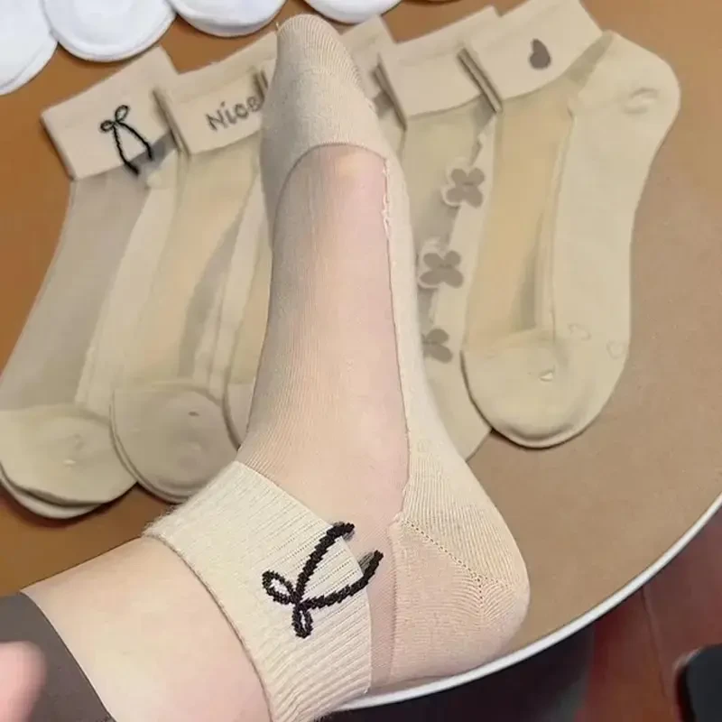 【5双】女士水晶丝袜春夏季薄款浅口百搭夏天吸汗透气玻璃丝短袜g