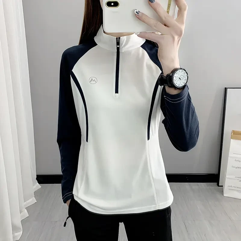 JEEPSPIRIT速干衣女长袖薄款网眼透气修身立领T恤跑步登山运动衣